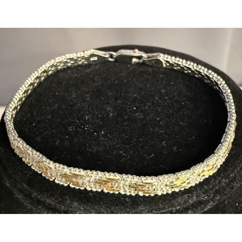 Vintage .925 Sterling Silver Chevron Riccio Italy Two Tone Chain Bracelet 7" HAN